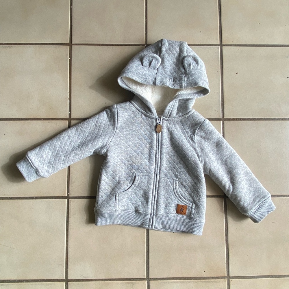 Carters 18 month gray white hooded sweater jacket